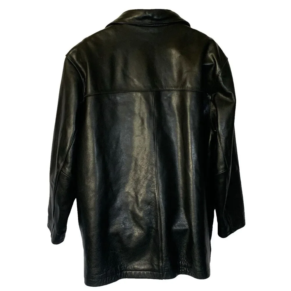 Vintage Marc New York Men’s Black Leather Jacket XL Button Front Coat Heavy Y2K